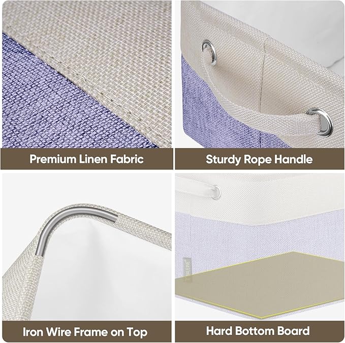 BALEINE 4 Pack Fabric Storage Bins for Shelves, Linen Storage Baskets for Organizing, Decorative Closet Bins for Clothes, Home (Lavender, 12"x8"x8")