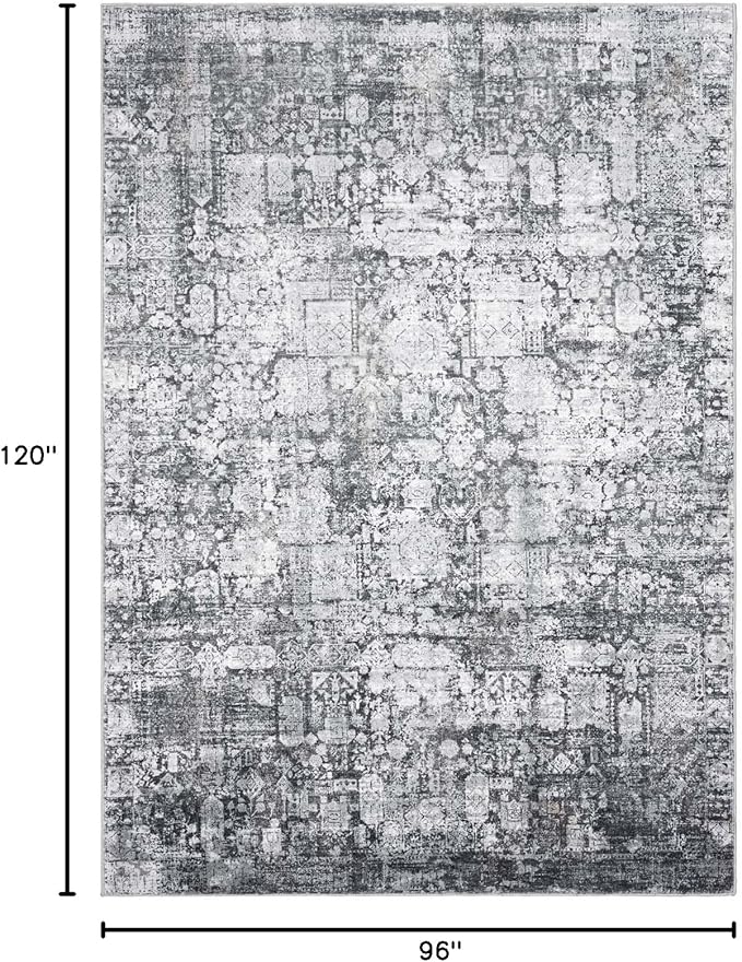 Area Rug 8×10, Large Vintage Boho Rug,Ultra-Soft Low Pile, Washable, Non Slip,Stain Resistant, Printed Carpet for Living Room Bedrooms Playroom Office Kitchen, Dark Stone
