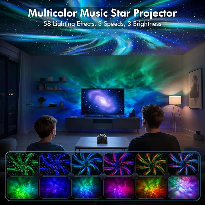 Rossetta Dual Lens Galaxy Projector, Star Projector for Bedroom with Bluetooth Speaker & White Noise, Remote, Timer, Aurora & Nebula Night Light for Kids Room Decor, Party, Gifts for Kids Adults Teen