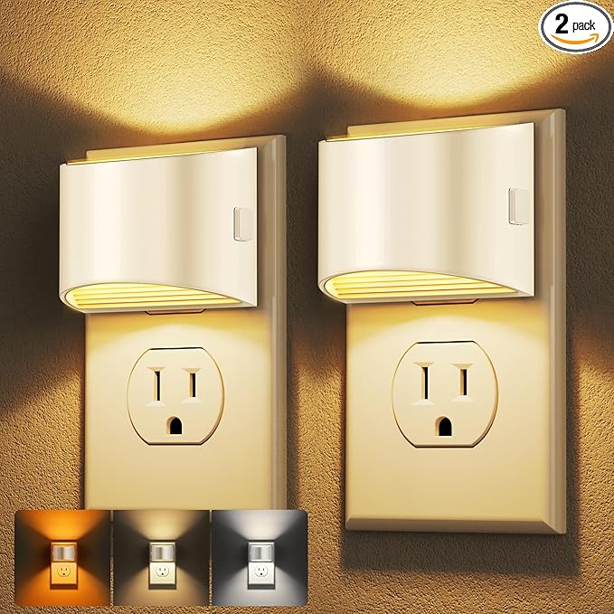 DORESshop LED Night Light[2 Pack], White Night Lights Plug into Wall, 3 Level Brightness Adjustable Plug in Night Light, Dusk to Dawn Sensor, Nightlights for Adults, Bedroom, Bathroom, Hallway, 3CCT