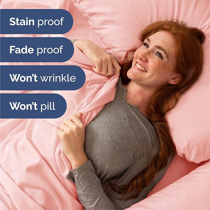 Queen 6 Piece Sheet Set - Cooling, Comfy & Breathable - Hotel Luxury Bedding, Includes Fitted Sheet for Women, Men, Kids & Teens - 1 Flat, 1 Fitted Sheet, 4 Pillowcases with Deep Pockets - Baby Pink