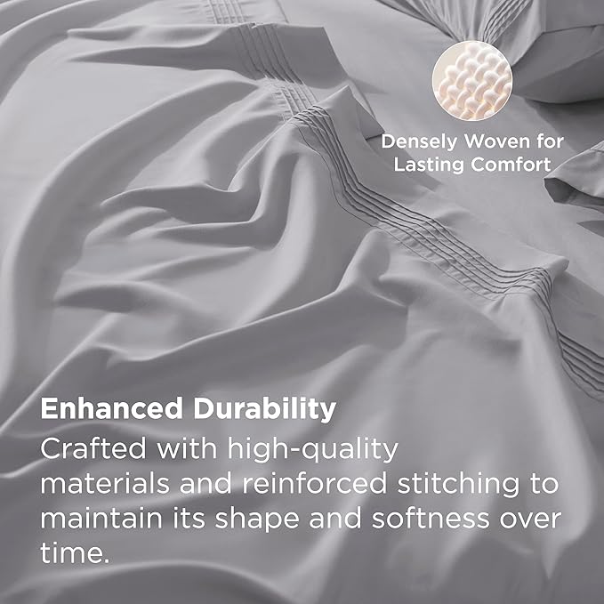 Bedsure Deep Pocket California King Sheet Sets - Fits Mattresses Up to 21 Inches Thick - 4 Piece Bed Sheets, Moisture Wicking, Soft & Cooling Bedsheet & Pillowcases, Easy & Secure Fit, Light Grey