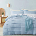 Oli Anderson Airy Blue Duvet Cover Queen Size - Pleated Queen Duvet Cover, 3PCS Soft and Breathable Textured Bedding Set with Zipper Closure(Airy Blue,90"x90")