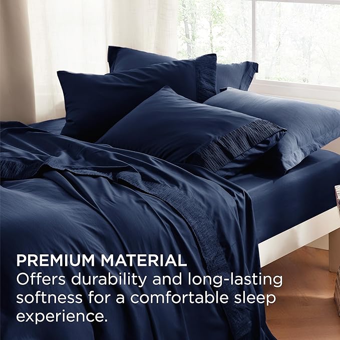 Bedsure King Size Sheets Set - 4 Pieces Soft King Sheets - Breathable & Cooling - Hotel Luxury - Easy Care Polyester Microfiber Bedding for Women, Men, Navy