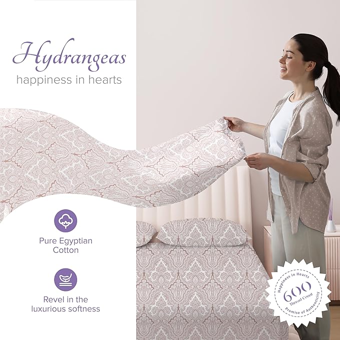 Carressa Linen 100% Egyptian Cotton Printed Bed Sheets - 600 Thread Count 3 PC Twin Sheet Set, Hotel Luxury Sateen Bedsheets, 16" Deep Pocket Soft Cooling Sheets for Twin Size Bed - Paisley