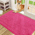 OLANLY Dog Door Mat for Muddy Paws 48x30, Absorbs Moisture and Dirt, Absorbent Non-Slip Washable Doormat, Quick Dry Chenille Mud Mat for Dogs, Entry Indoor Entryway Carpet for Inside Floor, Hot Pink
