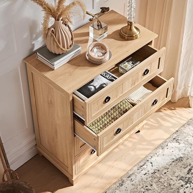 Farmhouse 4 Drawer Dresser for Bedroom, 35" Tall Small Dressers & Chest of Drawers, Rustic Wood Dresser with Metal Handle, Storage Organizer Closet for Living Room, Hallway, Entryway