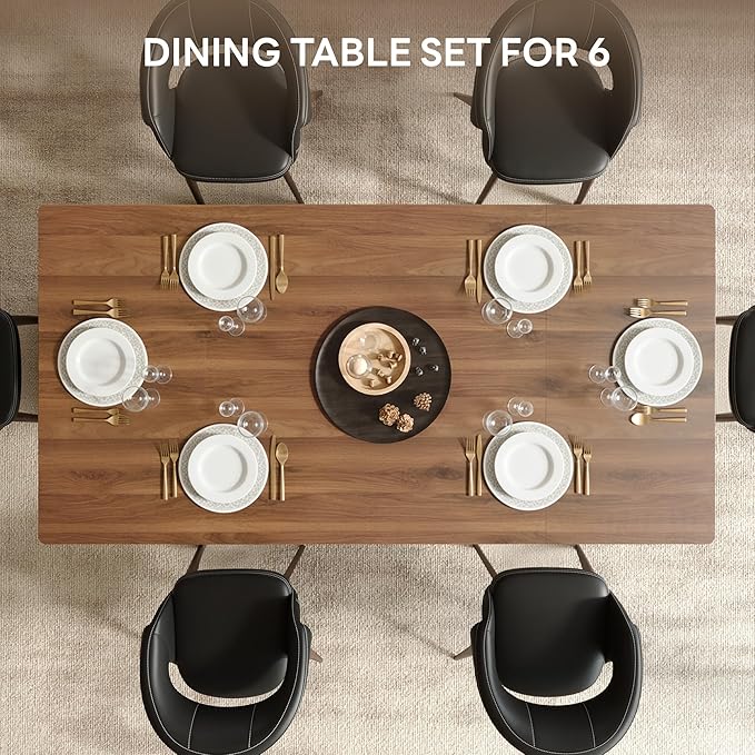 LIKIMIO 78.7" Farmhouse Dining Table for 6-8 People, Extra Thick Wood Top with 2 Hidden Adjustable Storage Drawers, Modern Woven Rattan Table for Dining Room, Kitchen, Living Room, Vintage Brown