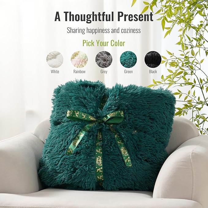 Uttermara Shaggy Faux Fur Weighted Blanket Queen Size, 12 lbs Long Fur Sherpa Soft Fluffy Bed Blanket for Adults, Ultra Cozy Warm Sherpa Throw Full Size Sofa Bed Blanket, 48 x 72inches, Forest Green