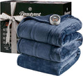 Beautyrest Auto Shut Off, Virtually Zero EMF, Multi Heat Setting, UL Certified, Machine Washable Reversible Microlight to Sherpa Electric Blanket, Full, Indigo