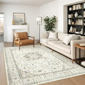 zesthome 5x7 Area Rugs, Machine Washable Rugs for Living Room, Bedroom,Stain Resistant Vintage Large Area Rug,Non-Slip Medallion Pattern Home Decor Rugs (Beige,5'x7')