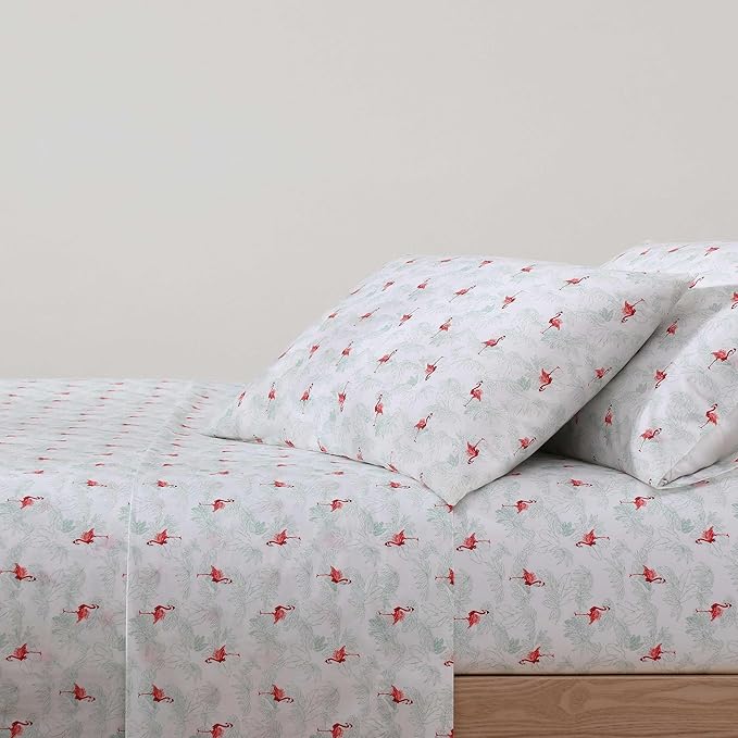 Tommy Bahama - King Size Sheet Set, Crisp & Cool Cotton Percale Bedding with a Smooth Lightweight Feel, 4 Piece Holiday Bed Sheets with Matching Pillowcases (Flamingo Santa Red)