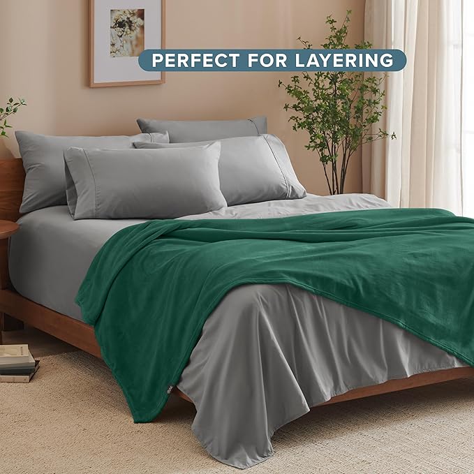 Bare Home Fleece Blanket - Throw/Travel - Ultra-Soft Lightweight for Bed, Sofa, and Couch - Luxury Microplush - Cozy Warm Blanket (Throw/Travel, Forest Green)