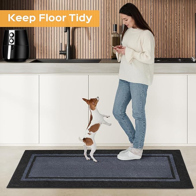 Kitchen Rugs 24" x 36", Non-Slip Machine Washable Kitchen Runner Rugs Floor Mats, Absorbent Comfort Standing Mats for Kitchen, Sink, Laundry and Hallway, Bluish Grey & Charcoal
