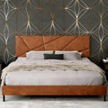 Upholstered Full Size Platform Bed Frame with Faux Leather Padded Headboard, Sturdy Metal Slats Support, No Box Spring Needed, Vintage Brown