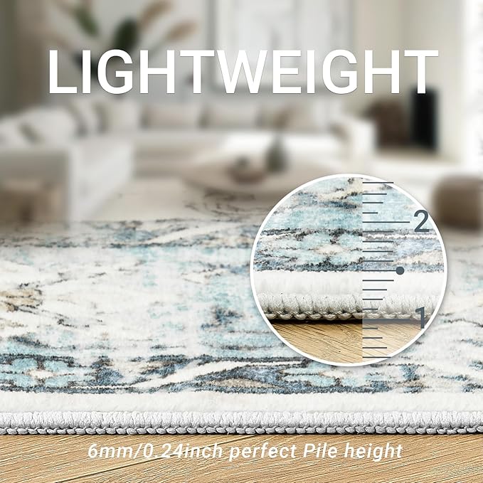zesthome Area Rugs 6x9, Large Rugs for Living Room, Stain Resistant Washable Rug, Rugs for Bedroom with Non Slip Backing, Ultra-Thin Vintage 6x9 Area Rug