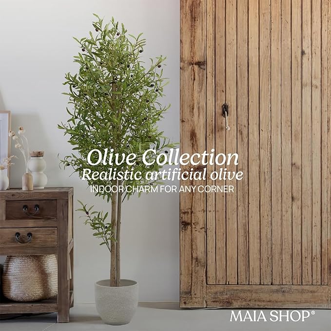 Maia Shop 71in Artificial Olive Tree Plant for House, Apartment or Office – Realistic Fake Indoor Plants for Living Room, Kitchen, Bedroom, Entryway or Bathroom – Faux Greenery for Home Décor