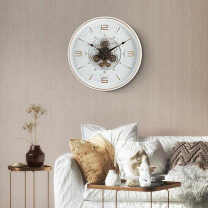 Maxstar Large Vintage Moving Gear Wall Clock, 20''Battery Operated Industrial Steampunk Metal Decor for Living Room, Office,Fireplace, Farmhouse(Arabic Number-Platinum Coating)