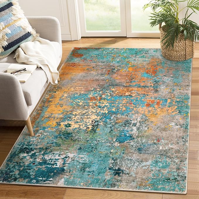 Lahome Modern Abstract Area Rug - 4x6 Colorful Rug for Bedroom Soft Washable Rugs for Living Room Dining Room Non Slip, Contemporary Indoor Carpet for Nursery Office Apartment Playroom Kitchen