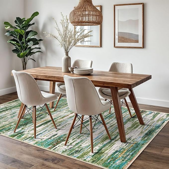 5x7 Modern Abstract Area Rug for Bedroom, Green Grey Multi Large Green Grey Multi Super Soft Washable Rug, Non-Slip Non-Shedding Rugs for Living Room, Indoor Door Mat for Nursery Home Décor