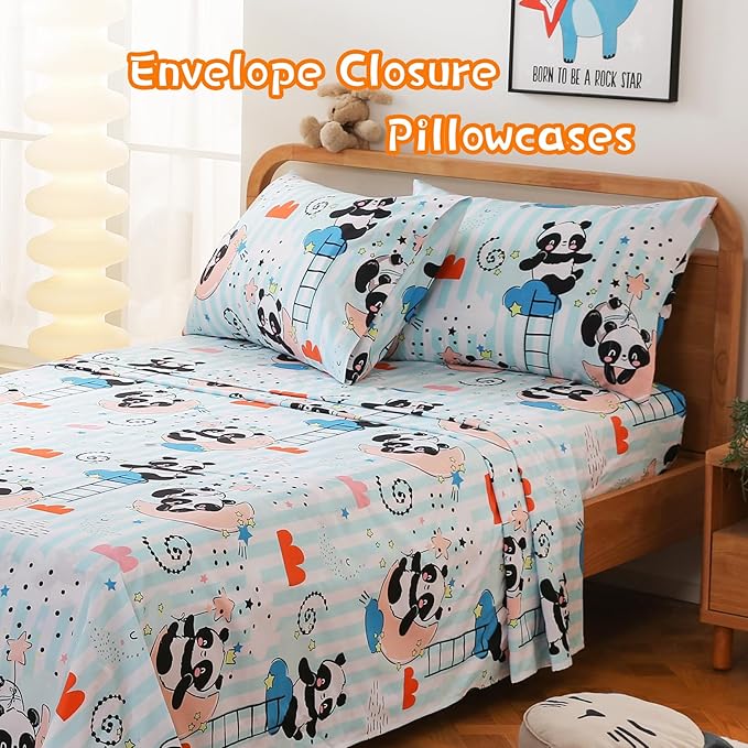 JSD Panda Kids Sheet Set Twin Size, 3 Piece Blue Moon Stars Printed Microfiber Bed Sheets Deep Pocket