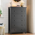 Dresser for Bedroom with 5 Drawers, Tall Wood Chest of Drawers, Modern Farmhouse Closet Clothes Organizer, Storage Tower Cabinet with Metal Handles for Hallway, Living Room, Entryway, Black
