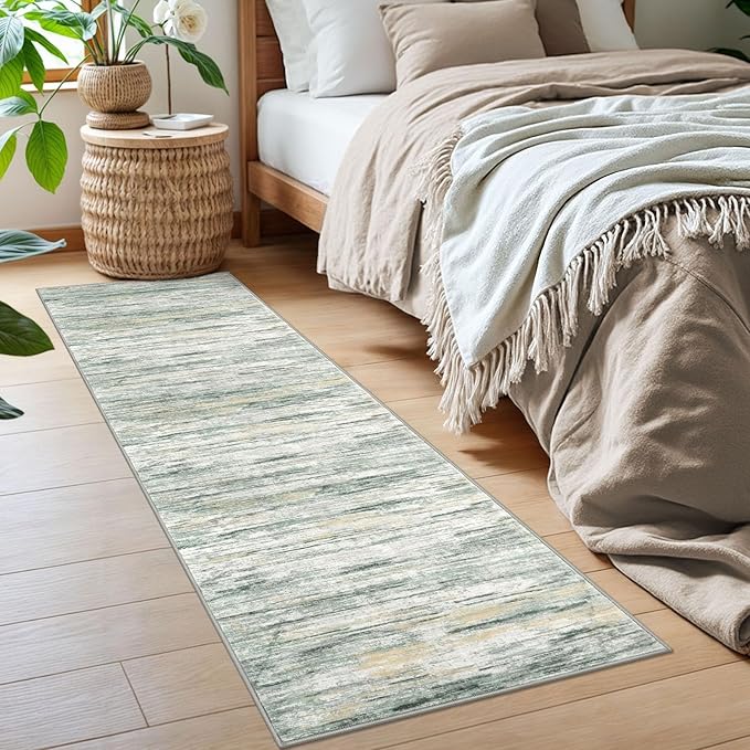 2x6 Modern Abstract Runner Rug for Hallways, Green Yellow Super Soft Hallway Decor Kitchen Rugs with Non-Slip, Non-Shedding Washable Rug for Entryway Bedroom Indoor