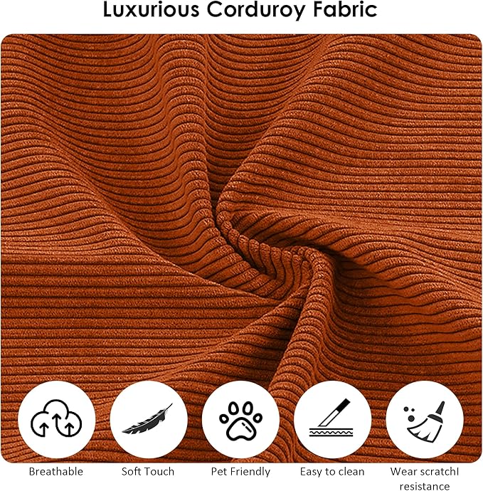 80" Convertible Sofa Bed, Corduroy Deep Seat Folding Pull Out Couch with Pillows, No Assembly Modern Boneless Couch Compression Sofa in Box, Floor Sofa with Storage Pocket for Living Room, Orange