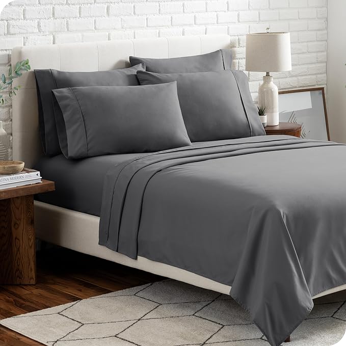 Bare Home Hotel Luxury King Sheet Set, Extra Soft - 6 Piece Set - Deep Pockets - Easy Fit - Cooling & Breathable - Wrinkle, Fade, Stain Resistant - Includes 4 Pillowcases (King, Grey)