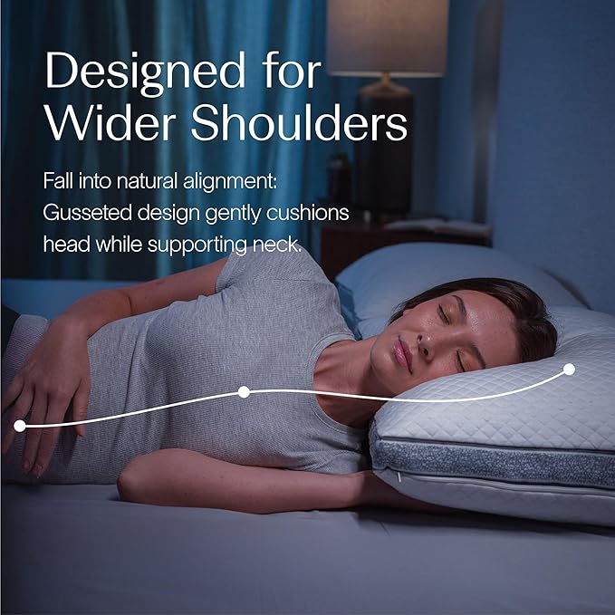 DreamyBlue Gusseted Sapphire Pillow • Adjustable Loft, Luxury Cover, Shredded Memory Foam Fill w/Cooling Beads • Ideal for Wide Shoulders • Neutral Alignment for All • CertiPUR-US Certified (Queen)