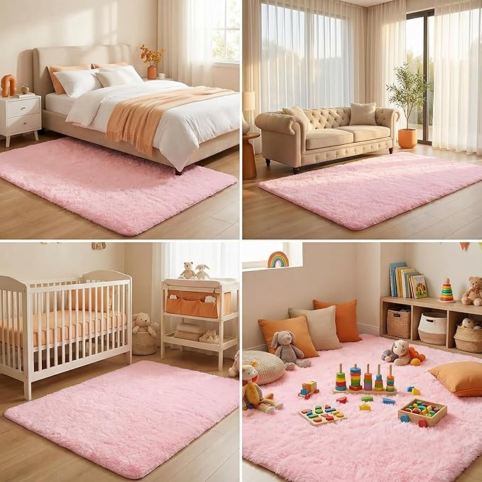 duduta Pink Fluffy Rug 4x6 ft, Shaggy Plush Carpet Bedroom Nursery Living Room Dorm Decor