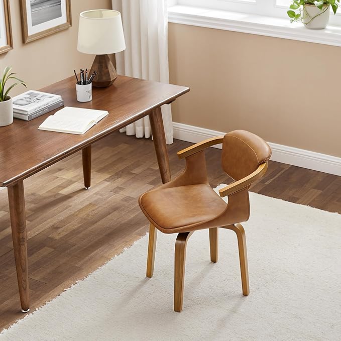 Art Leon Swivel Dining Chairs Set of 2 - Mid Century Modern Kitchen Dining Room Chairs, Faux Leather Chair No Wheels, Retro Brown