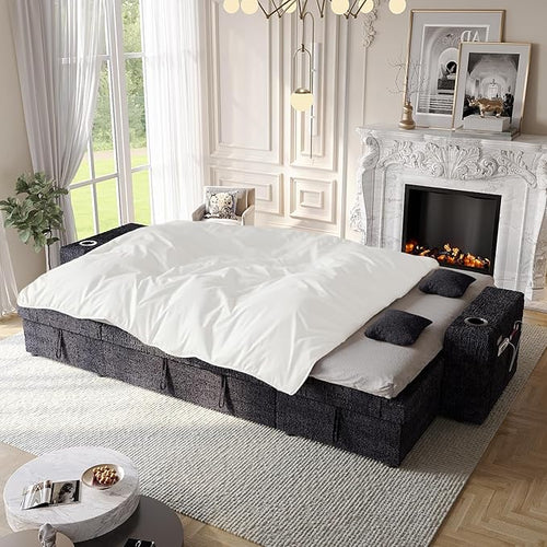 117" Sleeper Sofa Bed, U-Shaped Sofa with Dual Reversible Storage Chaise | Adjustable Backrest | Wide Armrest, Sectional Couches for Living Room, 4 in 1 Pull Out Couch Bed, Navy Blue Chenille