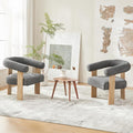 VKNOW Accent Chair Living Room Chairs Set of 2, Modern Upholstered Arm Chair with Solid Wood Legs, Comfy Barrel Accent Chairs for Living Room, Bedroom, Dark Grey