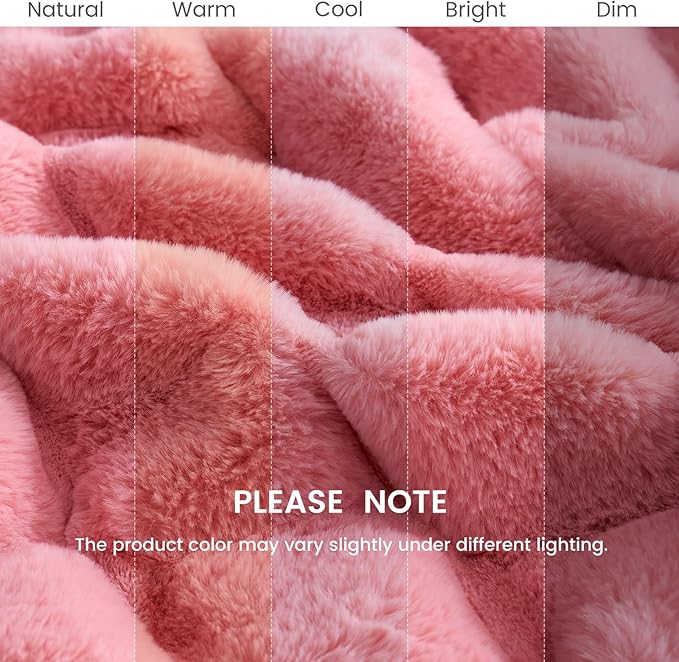 Cozy Bliss Faux Fur Throw Blanket for Couch, Cozy Warm Plush Striped Blanket for Sofa Bedroom Living Room, 60 * 80 Inches Pink