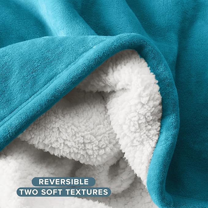 Bare Home Sherpa Fleece Blanket - Twin/Twin Extra Long - Blanket for Bed, Sofa, and Couch - Warm & Lightweight - Fluffy & Soft - Reversible (Twin/Twin XL, Caribbean Sea)