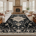 Area Rugs 10'x12' Washable Non-Slip, Floral Vintage Distress Print Pattern Medallion Carpet for Living Room Bedroom Dining Room, Black Brown Neutral Dark Tan