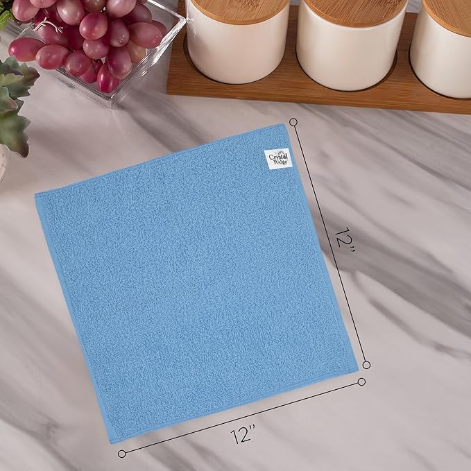 Crystal Ridge Cotton Wash Cloths 10 Pack - Washcloths for Showering, Face and Body, Soft and Highly Absorbent Multipurpose Towels for Bathroom, Kitchen, Spa and Gym - Wash Rags 12 x12 (Pastel)