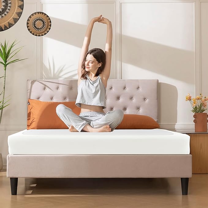 Biscaynebay Decorative Box Spring Covers King & Cal King Size, Ivory Luxurious Jersey Knitting Stretchy Wrap Around 4 Sides Bed Skirts for Home/Hotels, Easy Fit Wrinkle Free Machine Washable