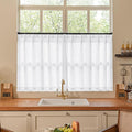 Pleated White Linen Cafe Curtains 30 Inch Length 2 Panels Privacy Light Filtering Semi Sheer Front Door Small Window Boho Farmhouse Pinch Pleated Short Curtains for Bathroom Kitchen Basement