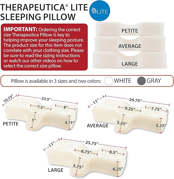 Therapeutica Lite Cervical Orthopedic Foam Sleeping Pillow; for Neck, Shoulder, and Back Pain Relief; Helps Spinal Alignment; Back and Side Sleeping, Medium Firm - Large