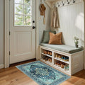 Area Rugs 2'x4' Washable Non-Slip, Floral Vintage Distress Print Pattern Medallion Carpet for Living Room Bedroom Dining Room, Teal Green Lake Blue Turquoise