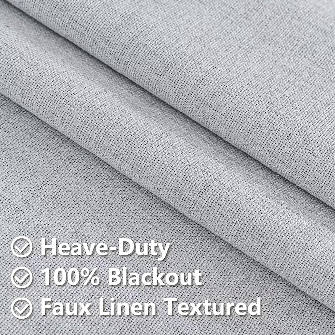 100% Blackout Curtains 84 Inch Length 2 Panels Set, Black Out Curtains for Living Room, Greyish White Thermal Insulated Grommet Drapes Bedroom Luxury Decor (52W × 84L inch, Greyish White)