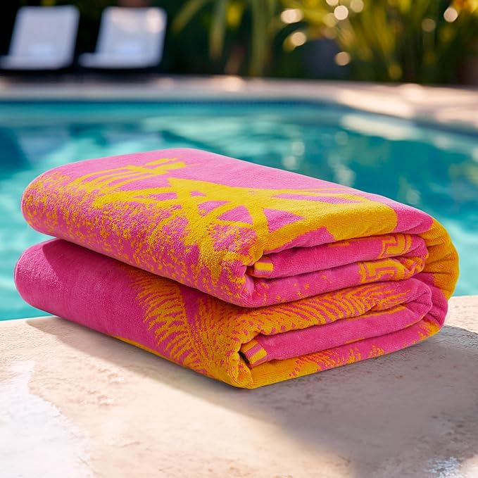 Juicy Couture Pink Beachside Couture 36" x 72" 100% Cotton Oversized Beach Towel - Soft, Absorbent, and Quick-Drying, Perfect for Beach, Pool, or Travel