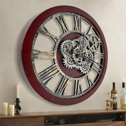 HOIBAI Large Wall Clock, Wall Clocks for Living Room Decor 30 Inch Farmhouse Vintage Rustic Kitchen Wall Decor Vintage Roman Oversized Wall Clock for Home Bedroom House, Moving Gears Clock