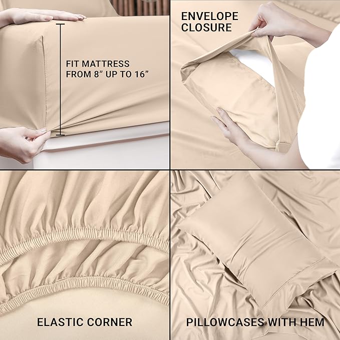 Utopia Bedding Twin XL Sheet Set – 3 Piece Bed Sheets for Twin XL Size Bed, Soft and Breathable Microfiber, Includes 1 Fitted Sheet, 1 Flat Sheet and 1 Pillowcase (Beige)