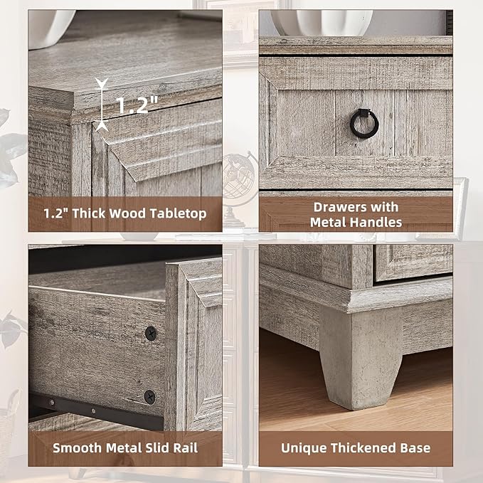 Farmhouse 5 Drawer Dresser for Bedroom, 42" Tall Small Dressers & Chest of Drawers, Rustic Wood Dresser with Metal Handle, Storage Organizer Closet for Living Room, Hallway, Entryway