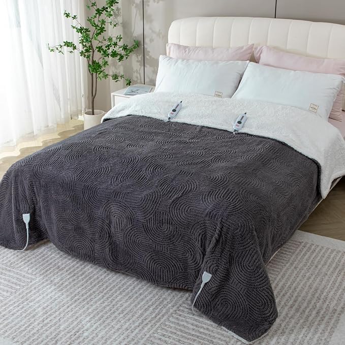 Heated Blanket Queen Size - 84"x90" Cozy Soft Jacquard Heating Blanket with 4 Heat Levels & 10 Hours Auto-Off, Jacquard Fleece, Overheating Protection, Warm Gifts, Grey