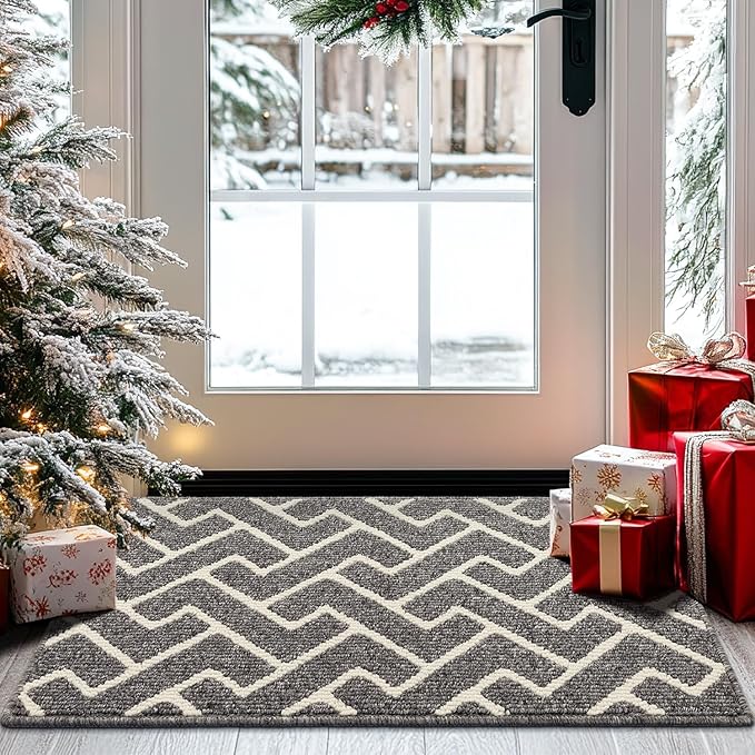 hicorfe Indoor Doormat,Front Back Door Mat Rubber Backing Non Slip Door Mats 20"x31.5" Absorbent Resist Dirt Entrance Doormat Inside Floor Mats for Entryway Washable Low-Profile(Silver Grey)