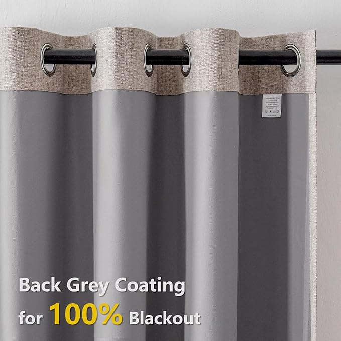 100% Blackout Curtains 72 Inch Length 2 Panels Set, Linen Curtains for Living Room, Black Out Thermal Insulated Grommet Drapes Bedroom Luxury Decor Privacy(52W × 72L inch, Linen)